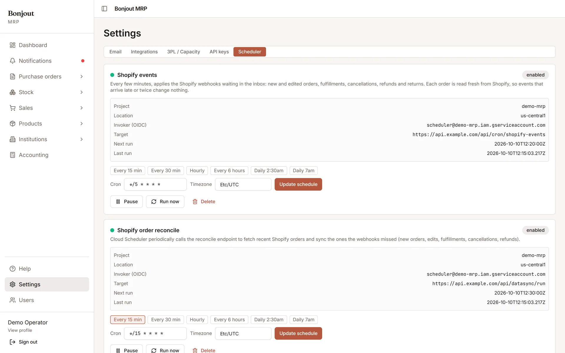 Cloud Scheduler job cards